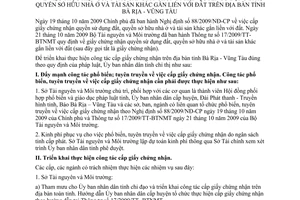 Chỉ thị 26/2009/CT-UBND cấp giấy chứng nhận quyền sử dụng đất nhà ở tài sản Bà Rịa