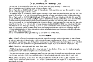 Quyết định 21/2009/QĐ-UBND sửa đổi phương án phân bổ ngân sách cấp tỉnh năm 2009 tỉnh Bạc Liêu