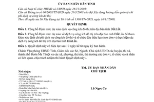 Quyết định 35/2009/QĐ-UBND công bố Định mức dự toán dịch vụ công ích đô thị trên địa bàn tỉnh ĐắkLắk