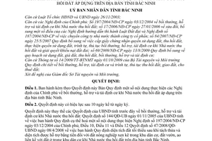 Quyết định 171/2009/QĐ-UBND bồi thường, hỗ trợ tái định cư khi Nhà nước thu hồi đất áp dụng trên địa bànTỉnh Bắc Ninh
