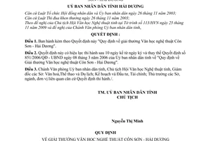 Quyết định 41/2009/QĐ-UBND  giải thưởng Văn học nghệ thuật Côn Sơn - Hải Dương