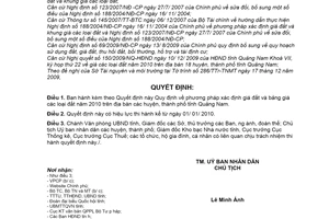 Quyết định 46/2009/QĐ-UBND phương pháp xác định bảng giá các loại đất năm 2010