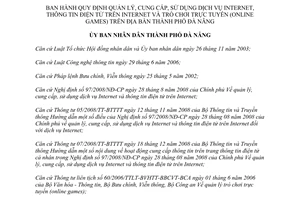 MOI LAY-Quyết định số 32/2009/QĐ-UBND quản lý dịch vụ Internet online games Đà Nẵng
