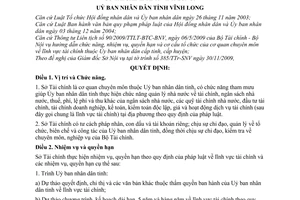 Quyết định 25/2009/QĐ-UBND chức năng nhiệm vụ, quyền hạn cơ cấu tổ  sở tài chính