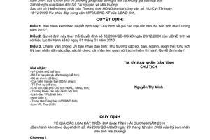 Quyết định 45/2009/QĐ-UBND giá các loại đất trên địa bàn tỉnh Hải Dương năm 2010