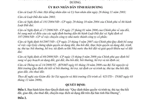 Quyết định 47/2009/QĐ-UBND thẩm quyền trình tự thủ tục thu hồi đất Hải Dương