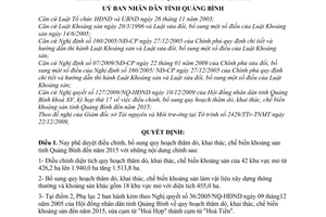 Quyết định 33/2009/QĐ-UBND phê duyệt điều chỉnh quy hoạch thăm dò, khai thác, chế biến khoáng sản tỉnh Quảng Bình đến năm 2015