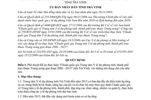 Quyết định 2343/QĐ-UBND 2009 Chuẩn quốc gia Trung tâm Y tế dự phòng tỉnh 2008 2015 Trà Vinh