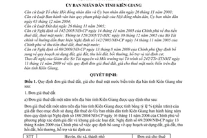 Quyết định 30/2009/QĐ-UBND đơn giá thuê đất, giá cho thuê mặt nước biển trên địa bàn tỉnh Kiên Giang do Ủy ban nhân dân tỉnh Kiên Giang ban h