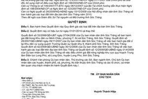 Quyết định 48/2009/QĐ-UBND  giá các loại đất trên địa bàn tỉnh Sóc Trăng