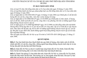 Quyết định 94/2009/QĐ-UBND  số lượng, chức danh,chế độ,chính sách