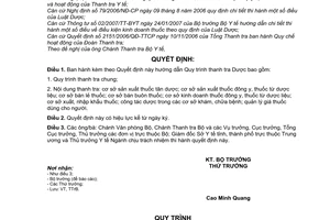 Quyết định 5026/QĐ-BYT hướng dẫn Quy trình thanh tra Dược