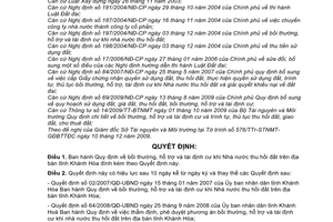 Quyết định 101/2009/QĐ-UBND  bồi thường, hỗ trợ tái định cư khi Nhà nước thu hồi đất trên địa bàn tỉnh Khánh Hòa