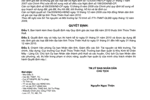 Quyết định 2803/2009/QĐ-UBND giá các loại đất năm 2010 tỉnh Thừa Thiên Huế