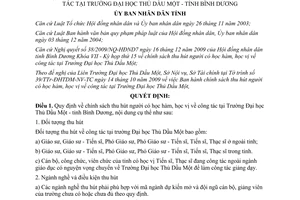 Quyết định 89/2009/QĐ-UBND thu hút người có học hàm vị Trường Đại học Thủ Dầu Một Bình Dương