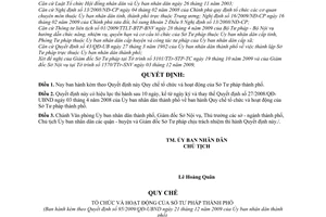 Quyết định 95/2009/QĐ-UBND Quy chế tổ chức hoạt động Sở Tư pháp