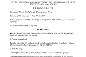 Quyết định 2153/QĐ-TTg năm 2009 Quy hoạch xây dựng vùng liên tỉnh hồ Ba Bể