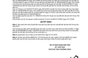 Quyết định 22/2009/QĐ-UBND giá các loại đất trên địa bàn tỉnh Hưng Yên năm 2010