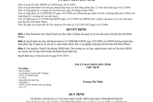 Quyết định 59/2009/QĐ-UBND phân cấp quản lý tài sản nhà nước trên địa bàn tỉnh Bình Phước