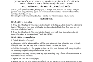 Quyết định 325/QĐ-VTLTNN chức năng, nhiệm vụ, quyền hạn cơ cấu tổ chức Trung tâm Khoa học Công nghệ văn thư