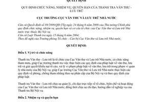 Quyết định 321/QĐ-VTLTNN  chức năng, nhiệm vụ, quyền hạn Thanh tra Văn thư - Lưu trữ