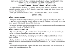 Quyết định 323/QĐ-VTLTNN  chức năng, nhiệm vụ, quyền hạn cơ cấu tổ chức Trung tâm Bảo hiểm tài liệu lưu trữ quốc