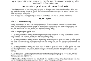 Quyết định 318/QĐ-VTLTNN  chức năng, nhiệm vụ, quyền hạn Phòng nghiệp vụ Văn thư - Lưu trữ địa phương