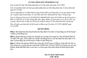 Quyết định 87/2009/QĐ-UBND chức năng nhiệm vụ tổ chức hoạt động Sở kế hoạch Đầu tư Đồng Nai