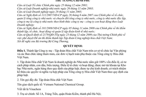 Quyết định 2180/QĐ-TTg thành lập Công ty mẹ - Tập đoàn Hóa chất Việt Nam