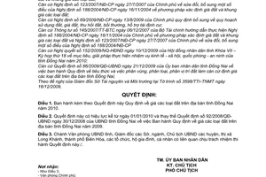 Quyết định 88/2009/QĐ-UBND giá các loại đất trên địa bàn tỉnh Đồng Nai năm 2010