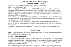 Nghị quyết 287/2009/NQ-HĐND thông qua nguyên tắc định giá  phê duyệt khung giá các loại đất