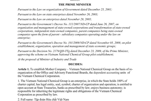 Decision No. 2180/QD-TTg 2013 establishment of mother company Vietnam National Chemical Group