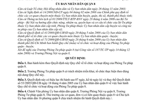 Quyết định 10/2009/QĐ-UBND Quy chế tổ chức hoạt động Phòng Tư pháp quận 8