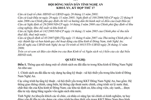 Nghị quyết 304/2009/NQ-HĐND  chính sách ưu đãi đầu tư trong Khu kinh tế Đông Nam Nghệ An