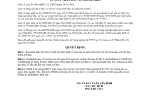 Quyết định 37/2009/QĐ-UBND mức thu mức miễn thuỷ lợi phí tiền nước Lai Châu