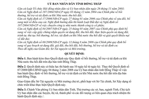 Quyết định 29/2009/QĐ-UBND bồi thường, hỗ trợ tái định cư khi Nhà nước thu hồi đất trên địa bàn tỉnh Đồng Tháp
