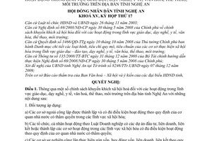 Nghị quyết 297/2009/NQ-HĐND thông qua chính sách khuyến khích xã hội hoá các hoạt động trong lĩnh vực giáo dục, dạy nghề, y tế, văn hoá, thể t
