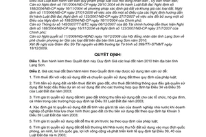 Quyết định 22/2009/QĐ-UBND giá các loại đất năm 2010 trên địa bàn tỉnh Lạng Sơn