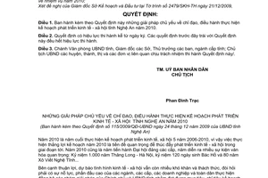 Quyết định 115/2009/QĐ-UBND những giải pháp chủ yếu chỉ đạo, điều hành thực hiện kế hoạch phát triển kinh tế - xã hội