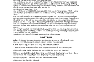 Quyết định 21/2009/QĐ-UBND  định mức hỗ trợ phát triển sản xuất