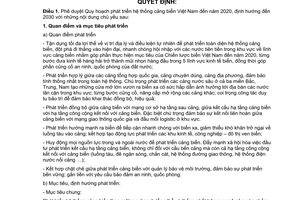 Quyết định 2190/QĐ-TTg  phê duyệt Quy hoạch phát triển hệ thống cảng biển Việt Nam đến năm 2020, định hướng đến 2030