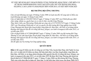 Quyết định 6485/QĐ-BCT bổ sung quy hoạch phân vùng thăm dò, khai thác, chế biến sử dụng nhóm khoáng chất nguyên liệu đá
đến năm 2015