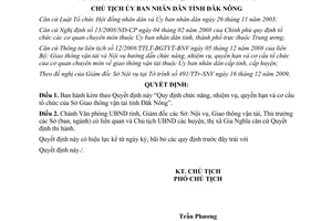 Quyết định 2059/QĐ-UBND 2009 chức năng nhiệm vụ quyền hạn Sở GTVT Đắk Nông