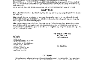 Quyết định 119/2009/QĐ-UBND  cấp giấy phép xây dựng công trình trên địa bàn tỉnh Nghệ An
