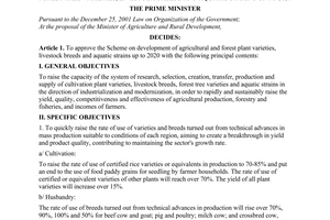 Decision No. 2194/QD-TTg of December 25, 2009, approving the scheme on development of agricultural plant and forest tree varieties, livestock breeds and aquatic strains up to 2020