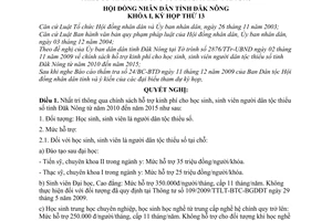 Nghị quyết 16/2009/NQ-HĐND chính sách hỗ trợ kinh phí học sinh sinh viên