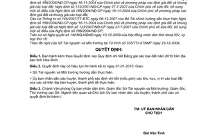 Quyết định 40/2009/QĐ-UBND chi tiết bảng giá các loại đất năm 2010 trên địa bàn tỉnh Hòa Bình