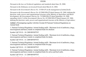 Circular No. 81/2009/TT-BNNPTNT national technical regulations on animal feeds