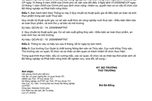 Thông tư 82/2009/TT-BNNPTNT Quy chuẩn kỹ thuật quốc gia điều kiện an toàn vệ sinh thực phẩm trong sản xuất Thuỷ sản