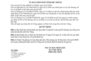 Quyết định 49/2009/QĐ-UBND  mật độ đơn giá bồi thường cây trồng, hoa màu trên địa bàn tỉnh Sóc Trăng